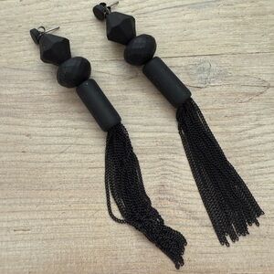 Matte Black Tassel Party Earrings
